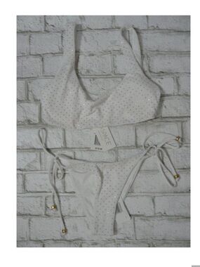 $209 L*Space White Gold Studded Lennox Bottom S Lizzie Top M Bikini Set NEW